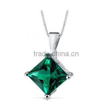 925 Sterling Silver Princess Cut Carats Created Emerald Pendant