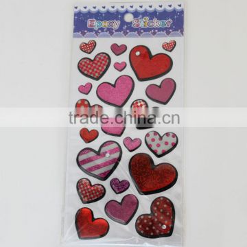 2015Hot selling heart shape epoxy sticker,home decoraton custom epoxy sticker