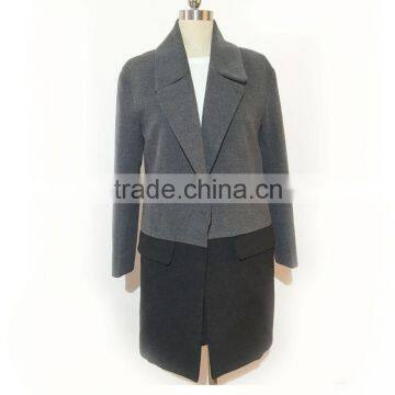 2016AW woolen garment customized woman's fashion long coats two tone slim fit