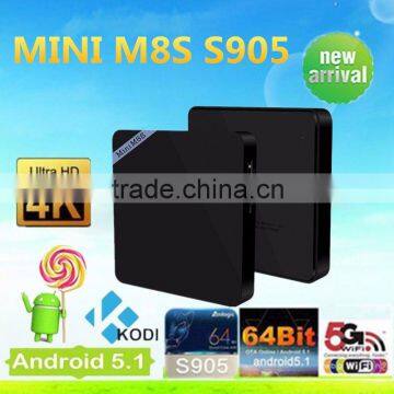 64bits tv box mini m8s 2.2Ghz quad core Ultra 4K Android TV box smart MINI PC with High performance supports 4K2K@60FPS!