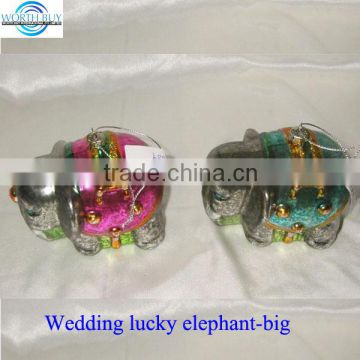 Vintage glass hanging deco lucky elephants, wedding figurines elephant , wedding accessory