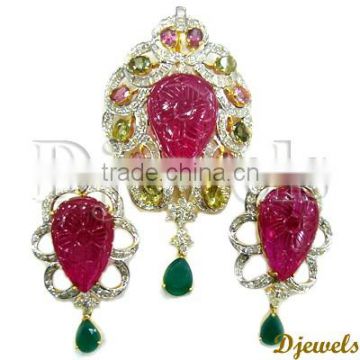 Diamond Ruby Gold Pendant sets, Gold Pendant Sets, Diamond Jewelry Sets