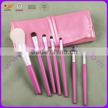 7 Piece Good Quality Travel Makeup Brush Set with Pink Bag
