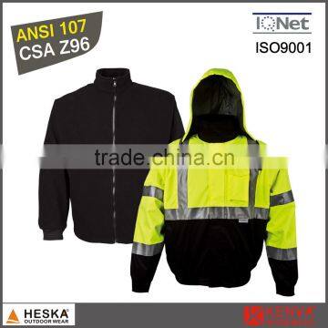 Safety wear fluorescent suits bomber jacket mens with detachable sleeves