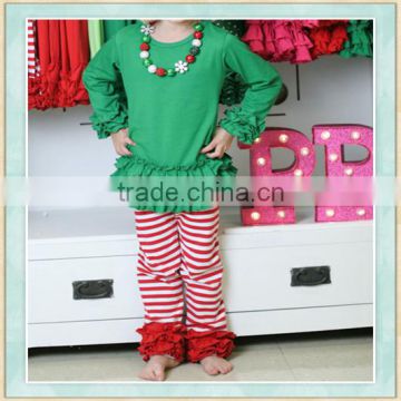 New desgin christmas club baby kids clothes christmas trees' color top sred stripes pants boutique girls outfit