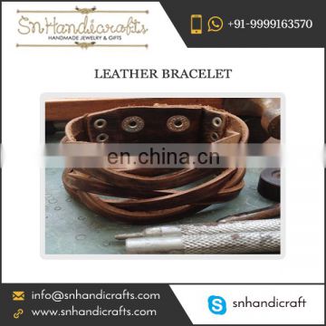 Trendy Designed Timber Colour Wide Leather Bracelet for Men