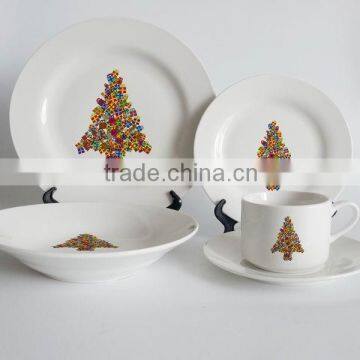 2016 new design Christmas tree 20pcs 30pcs round porcelain dinner set,vajilla de porcelana