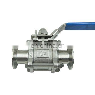 sanitary stainless steel 304 316L cf8m pull handle manual 3 pcs tri clamp straight ball valve