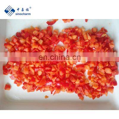 Sinocharm BRC Approved 10*10mm Fresh Crisp Frozen Bell Peppers Cubes IQF Frozen Diced Red Pepper