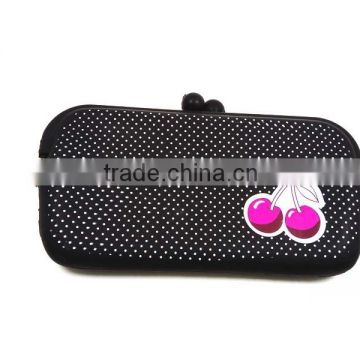 Fashionable Polka Dots Long Purse Silicone Black Clip Cherry Wallet