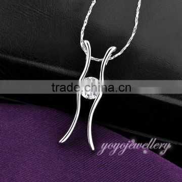 Friendly style white gold plated single stone pendant necklace for girls