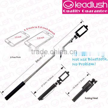 Selfie stick with cable, wired monopod