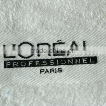 100% cotton terry white towel with embroidery on border
