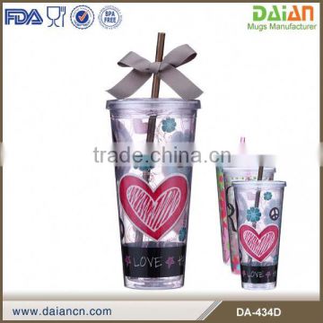 Double Wall Plastic Clear Coffee Mug With PVC Printing