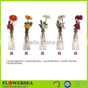 promotion product glass bottle flower vases with rope and artificial flower