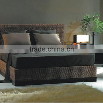 100% Hand woven by natural rattan, water hyacinth & Acacia wooden frame bedroom set furniture