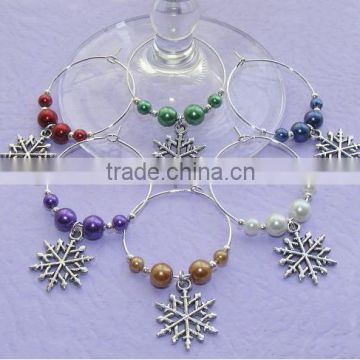 alloy snowflake wine charm ring with beads