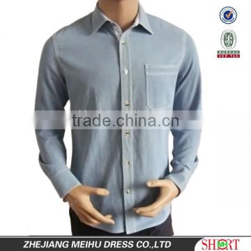 Light blue100%Pure Cotton Washed Denim/Retro Cowboy Shirt for men with Printed collar