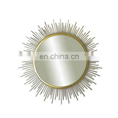 Round hanging gold wall metal frame mirror decorative for living room