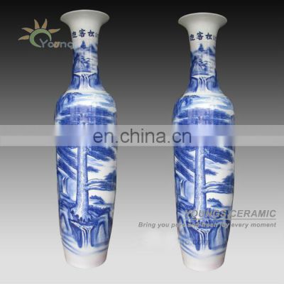 Guest-Greeting Pine Design Large Tall Decorative Vases Blue And White