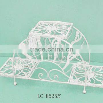 LC-85253 Decorative Metal White 3 tiers Flower pot Stand For Garden/Home