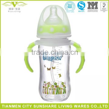 New Design Double Colors Handle Titanium Glass Baby Feeding Bottles