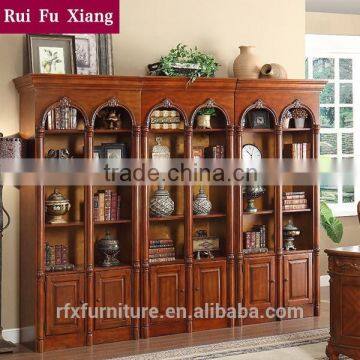 American style wooden book cabinet with multi layers and handmade carving AI-203