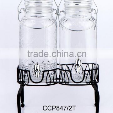 Glass juice dispenser with metal rack(CCP847/2T)