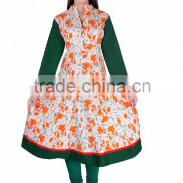 Cotton Anarkali Jaipuri Kurti Vestido Styles Ropa Ladies Garments cotton plain with printed women's short dresses 3528