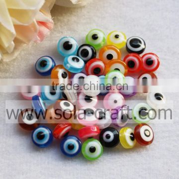 Wholesale Price 7*10mm Colorful Oblate Round Evil Eye Beads 11 Different Colors For Choose