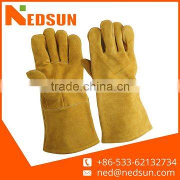 Yellow protective split working leather welder gloves