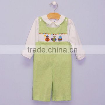 Baby Boys Lime Smocked Owls Longall