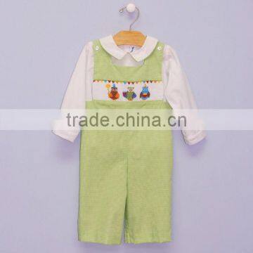 Baby Boys Lime Smocked Owls Longall