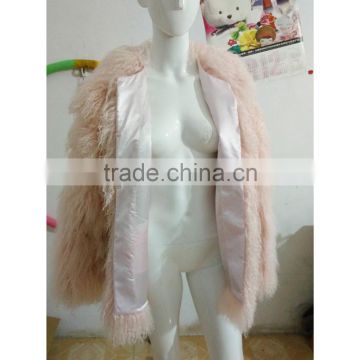 SJ188-01 Top Quality Beautiful Pink Color Sheep Fur Coats 65CM/Women Fashion Coat Clothing