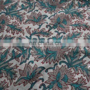 10 yard Indian Hand Block Print Pure Cotton Fabric Sanganeri Print Running Fabric