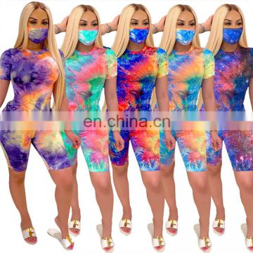 Wholesale Custom  3 Pieces 3D Printing Plus Size Shorts And T-shirt Set For Women