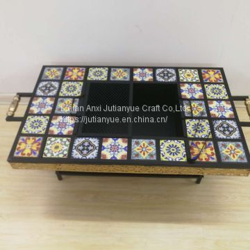 Ceramic tile mosaic parquet outdoor rectangular fire pit table