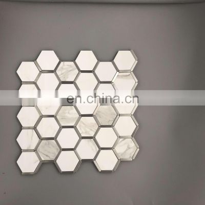 Foshan Silver Color Aluminum Hexagon Shape Ceramic Mosaic Tile Carrara White Mosaic Tiles  Decoration For Wall