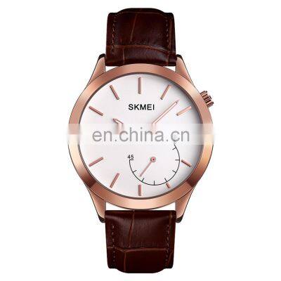 luxury SKMEI 1581 leather wristwatches water resistant quartz sport watches for men