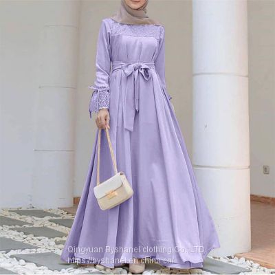 BS-FC503 Abaya Muslim Jilbab Dress Women Stitching Maxi Kaftan Arab Lace Islamic Dress Women's Sundresses with Sleeves