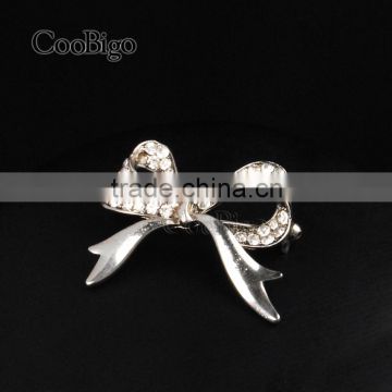 Fashion Jewelry Rhinestone Silver Little Bowknot Brooch Lady Girls Dresses Hijab Scarf Party Gift Apparel Promotion Accessories