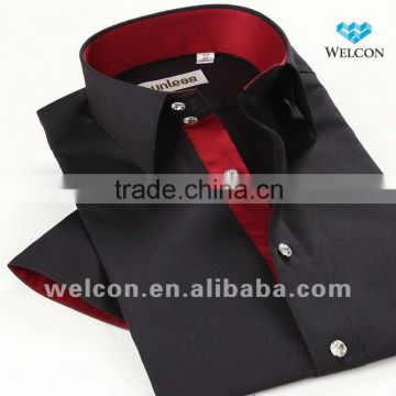 latest brand design Egyptian cotton inside collar black short sleeve fashion design casual men shirt