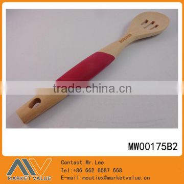 HOT SALE WOODEN SALAD SLOTTED SPOON WITH SKIDPROOF HANDLE