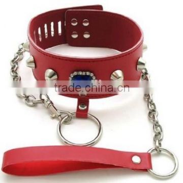 Faux leather & metal Neck restraint cuff Slave collar and leash fetish bondage product Adult Sex Game Toy Rhinestone collar