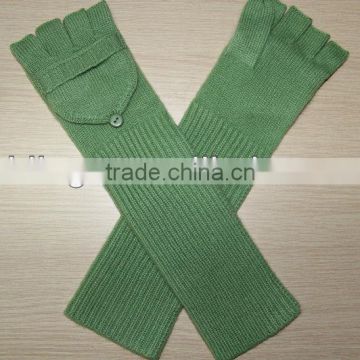 knitted long cuff cashmere gloves mittens with flap