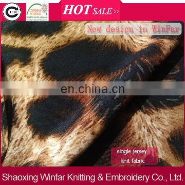 shaoxing winfar Good Quality OE Open End Leopard Printed Stretch Rayon Printed Knitting Fabric with Elastane