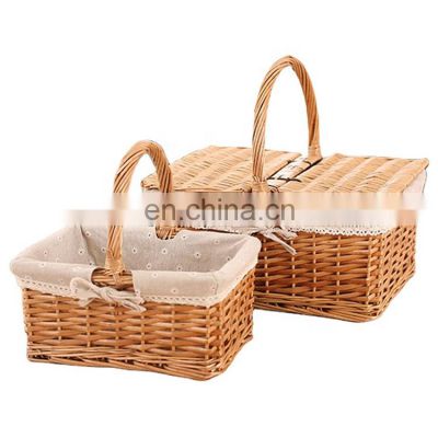 rural wind hand-woven cube wicker garden picnic storage baskets with handle 30x20x15cm