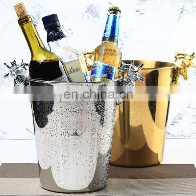 Luxury Portable Custom Logo Hotel Gold Champagne Metal Stainless Steel Ice Bucket