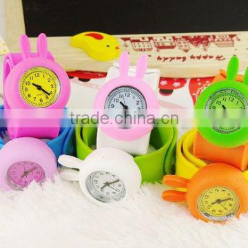 Rabbit style colorful silicon watch, papa watch, slap on watch