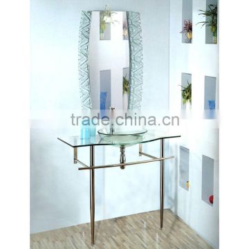 High Quality Tempered Glass Washbasin, Transparent Glass with Stainless Steel Holder